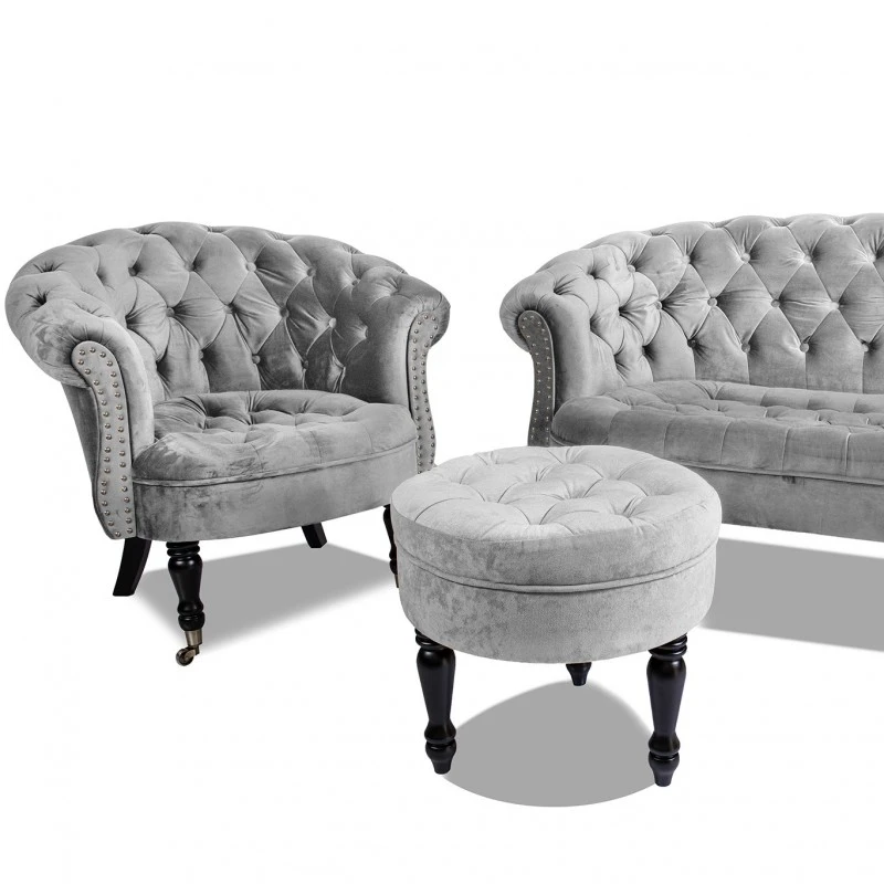 Фотьойл Честърфийлд Людовик, светло сиво кадифе